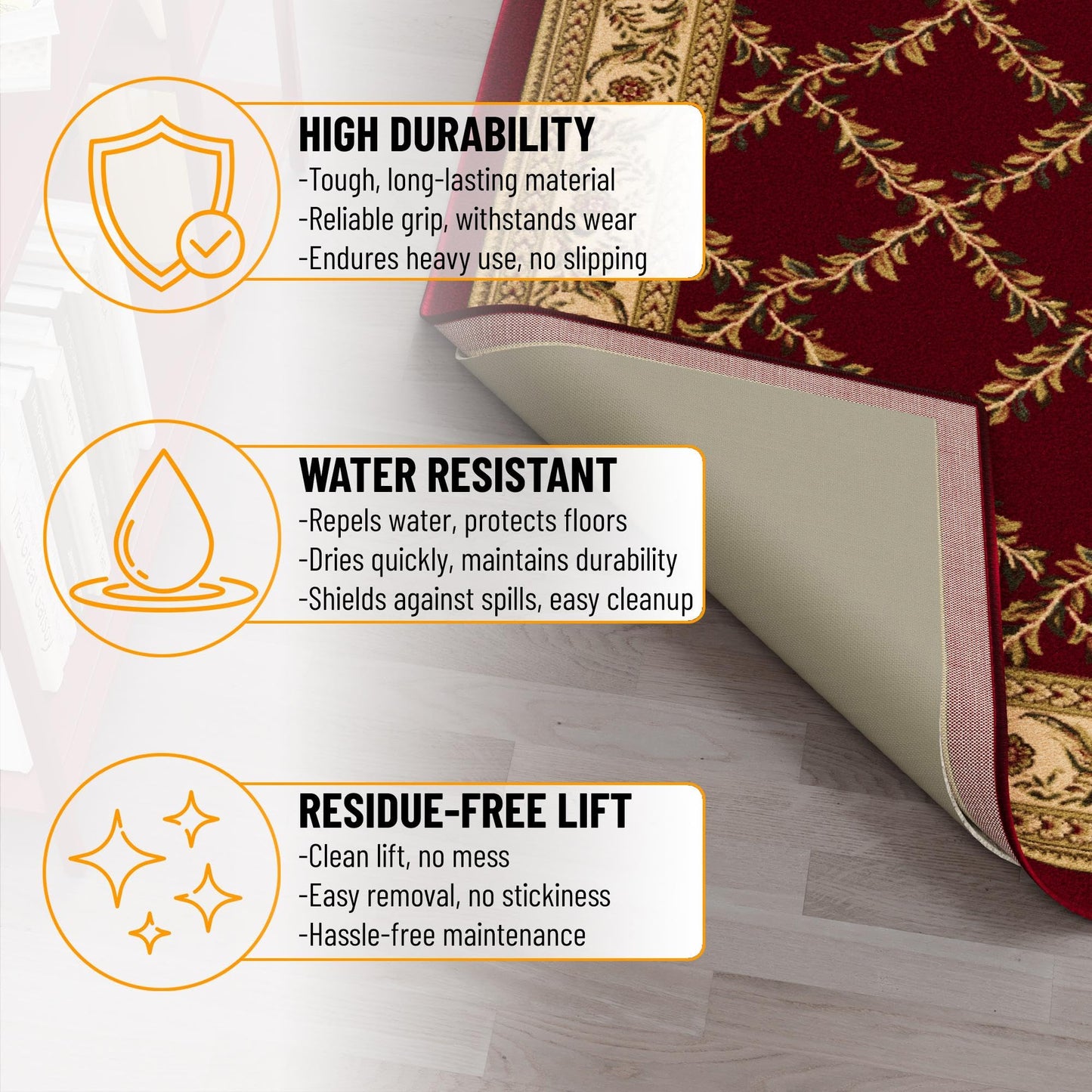 Ottomanson Non Slip Rug Pad Grip 3x11 1/8 Thick, Protection for Any Flooring Surface, Keep Your Runner Rug and Area Rugs in Place, 2'7" x 11', Beige