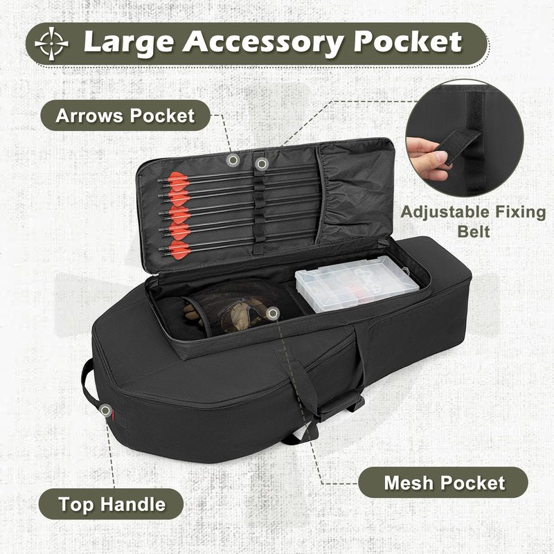 DSLEAF Soft Compound Bow Case, Padded Crossbow Case with Arrow Pocket and Backpack Straps, Tactical Archery Bow Carrier Bag with Multiple Pockets for Bolts, Quivers, and Other Essentials