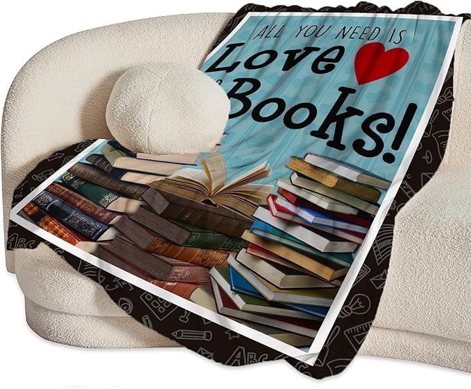 Book Blanket Decor Gifts for Book Lover, Flannel Fleece Fuzzy Reading Throw Blanket, Soft Warm Cozy Plush Books Blankets for Bed Couch Living Room Stuff Decoration for Kids Adult 50"x40"