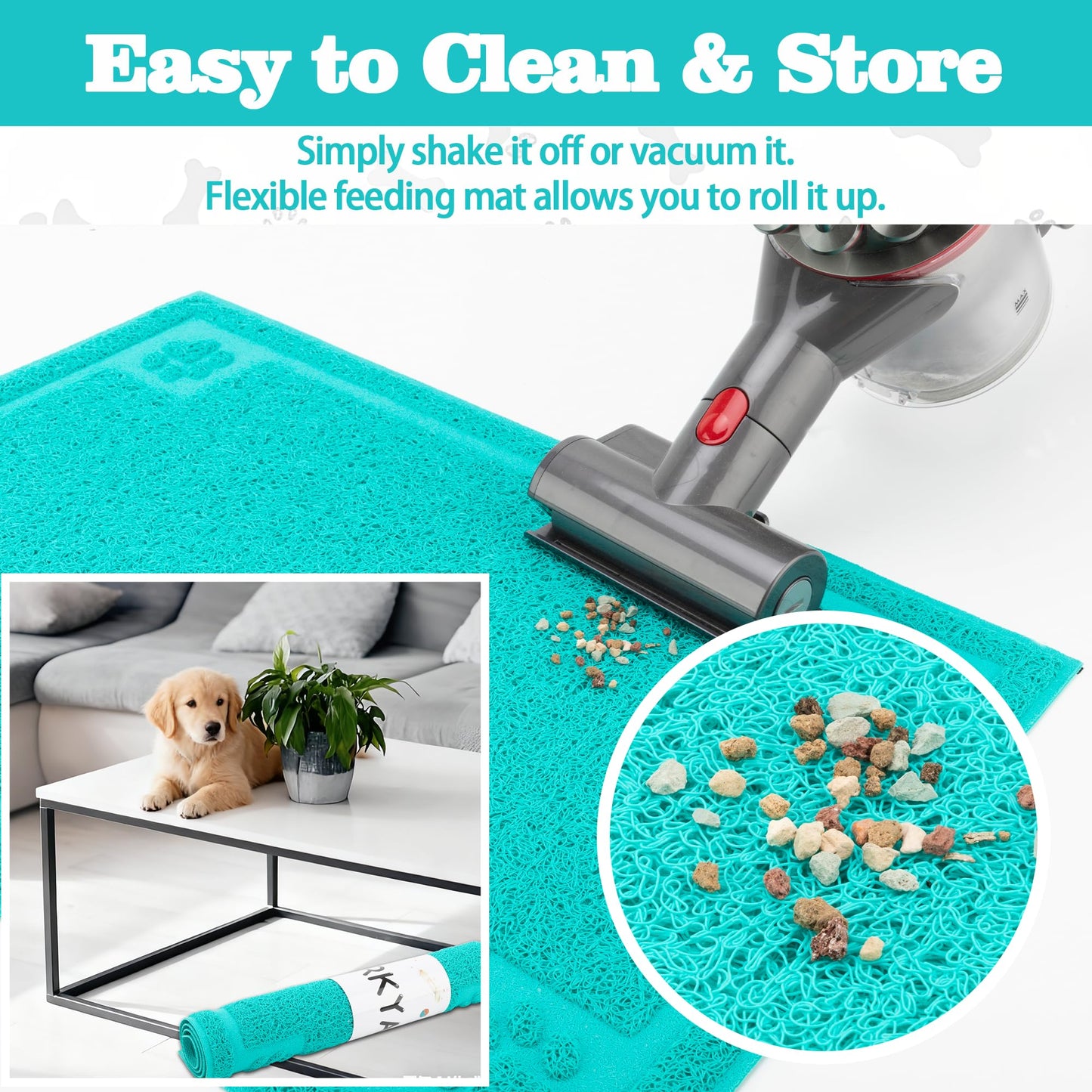 Darkyazi Pet Feeding Mat Large for Dogs and Cats,24"×36" Flexible and Easy to Clean Feeding Mat,Best for Non Slip Waterproof Feeding Mat (Lake Blue)
