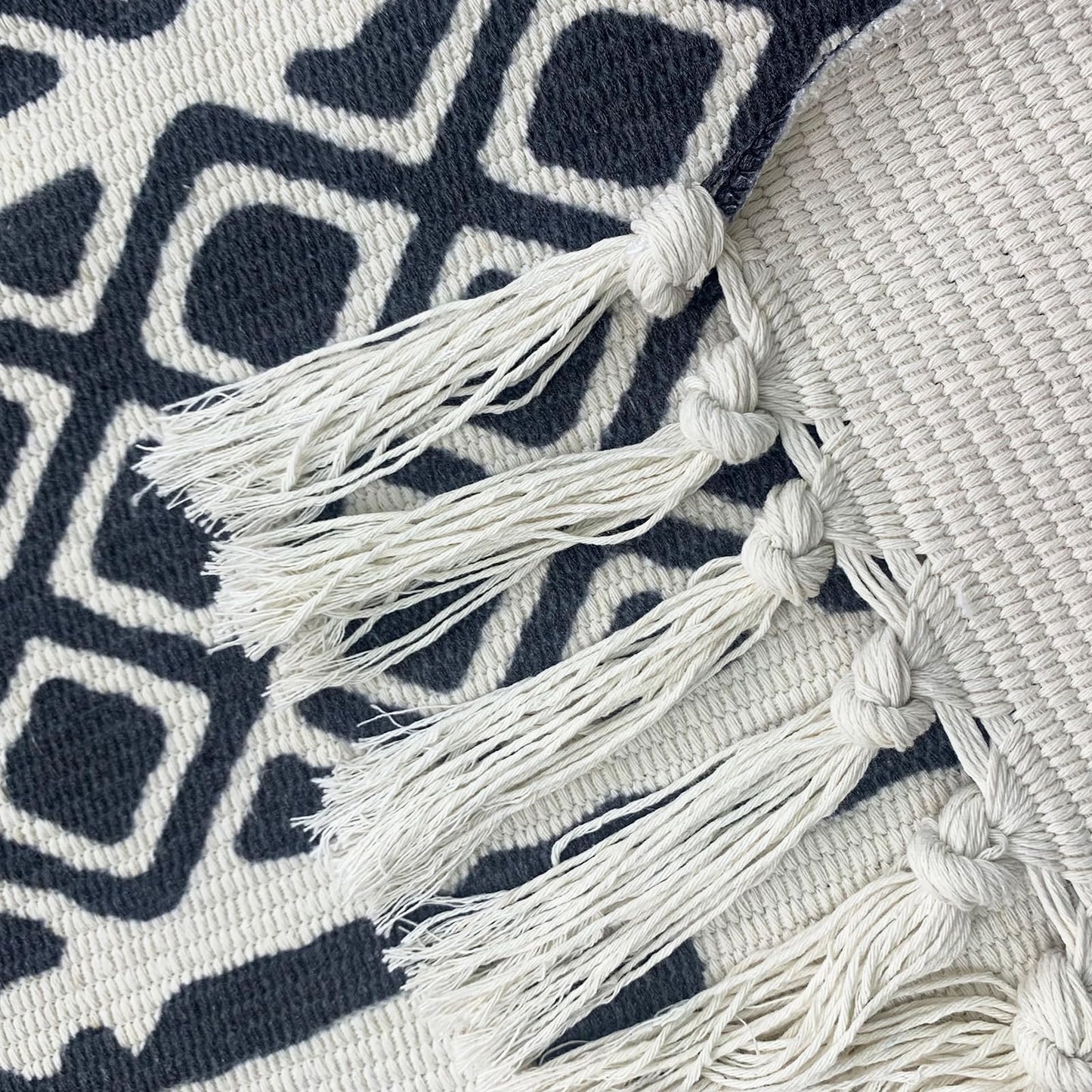 USTIDE Ultra Large Boho Area Rug Large Hand Woven Black and White Cotton Rugs with Tassels Printed Geometric Tribal Rug for Living Room, Bedroom, Laundry Room, Entryway （63x90Inches）