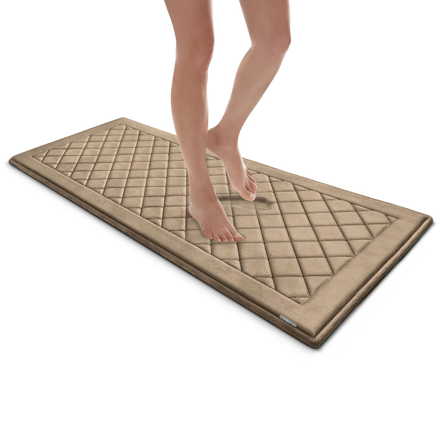 MICRODRY SoftLux Diamond Embroidered Bath Mats for Bathroom, Extra Thick Memory Foam Bathroom Rugs with GripTex Skid-Resistant Base, 24x58, Runner, Linen