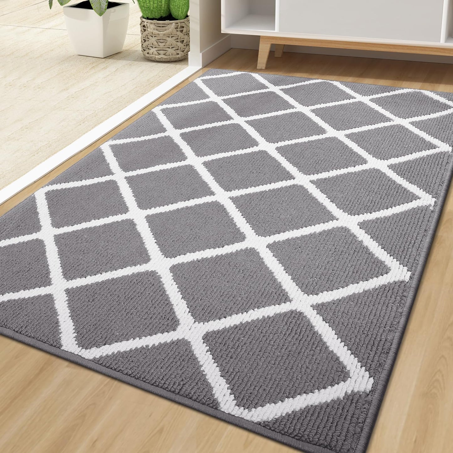 Finchitty Large Indoor Door Mat, Non-Slip Absorbent Resist Dirt Entrance Mat, Easy to Clean Mats for Entryway, Low-Profile Inside Floor Doormat, 59" x 35", Grey