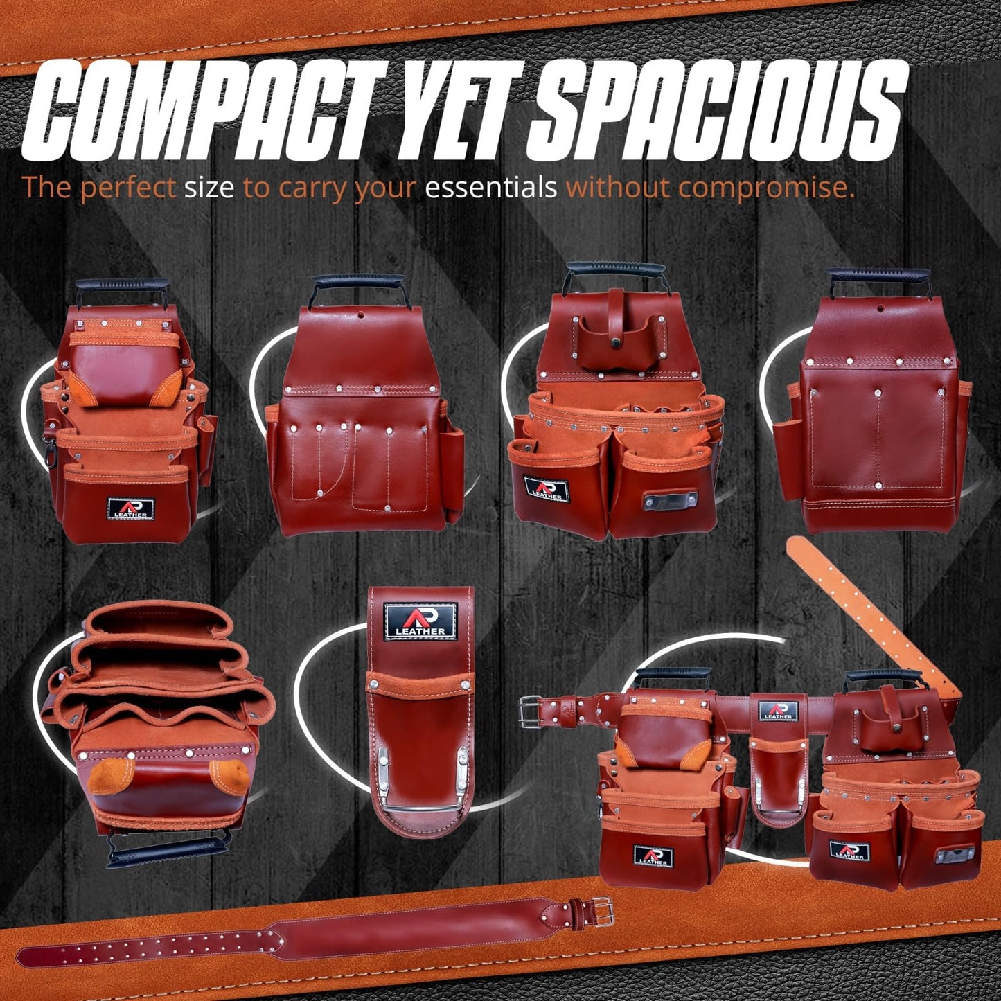 Ap-Leather Pro-302 Premium Oil Tanned Leather Tool Belt, Carpenter Tool bag | Tool Belt 29 Pockets Tool Pouch with 4 Loops, Carpenter, for 30" to 52 (Maroon Tool Belt, Extra Large)