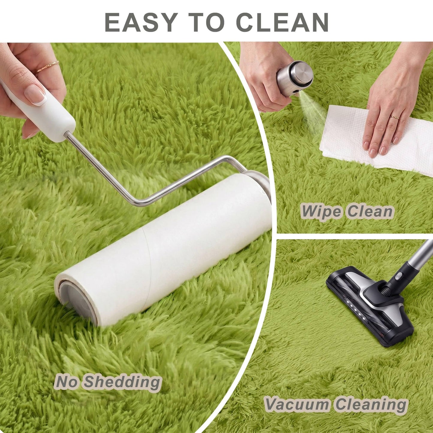 OHWPEAT 6x9 Ft Sage Green Fluffy Area Rugs, Washable Ultra Soft Faux Fur Shag Carpet with Non-Slip Backing, Faux Grass Fuzzy Plush Rug for Football Soccer Watch Parties, Game Room, Patio, Party Decor