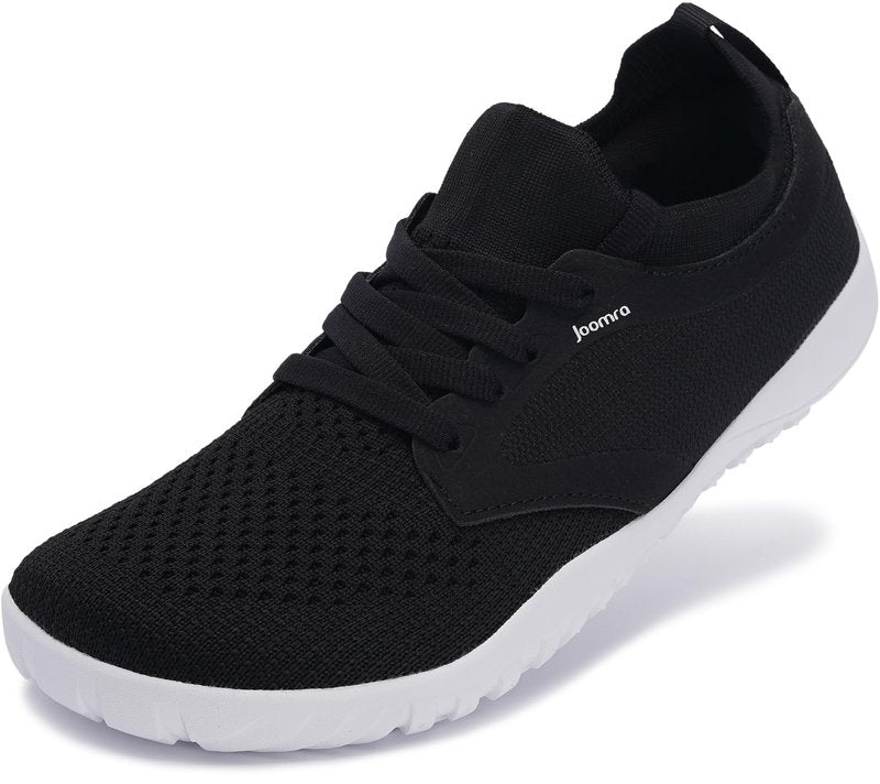 Joomra Women's Wide Minimalist Barefoot Shoes | Wide Toe Box Fashion Sneakers | Zero Drop Grippy Sole Black White Size 7.5-8