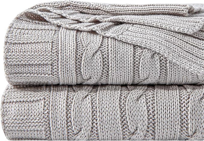 NTBAY 100% Pure Cotton Oversize (60x80) Cable Knit Throw Blanket, Super Soft Warm Knitted Throw Blanket for Bed, Sofa, Chair, Couch - Extra Cozy, Machine Washable, Comfortable Home Decor, Silver Grey