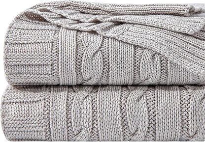 NTBAY 100% Pure Cotton Cable Knit Throw Blanket, Super Soft Warm 51x67 Knitted Throw Blanket for Couch, Sofa, Chair, Bed - Extra Cozy, Machine Washable, Comfortable Home Decor, Silver Grey