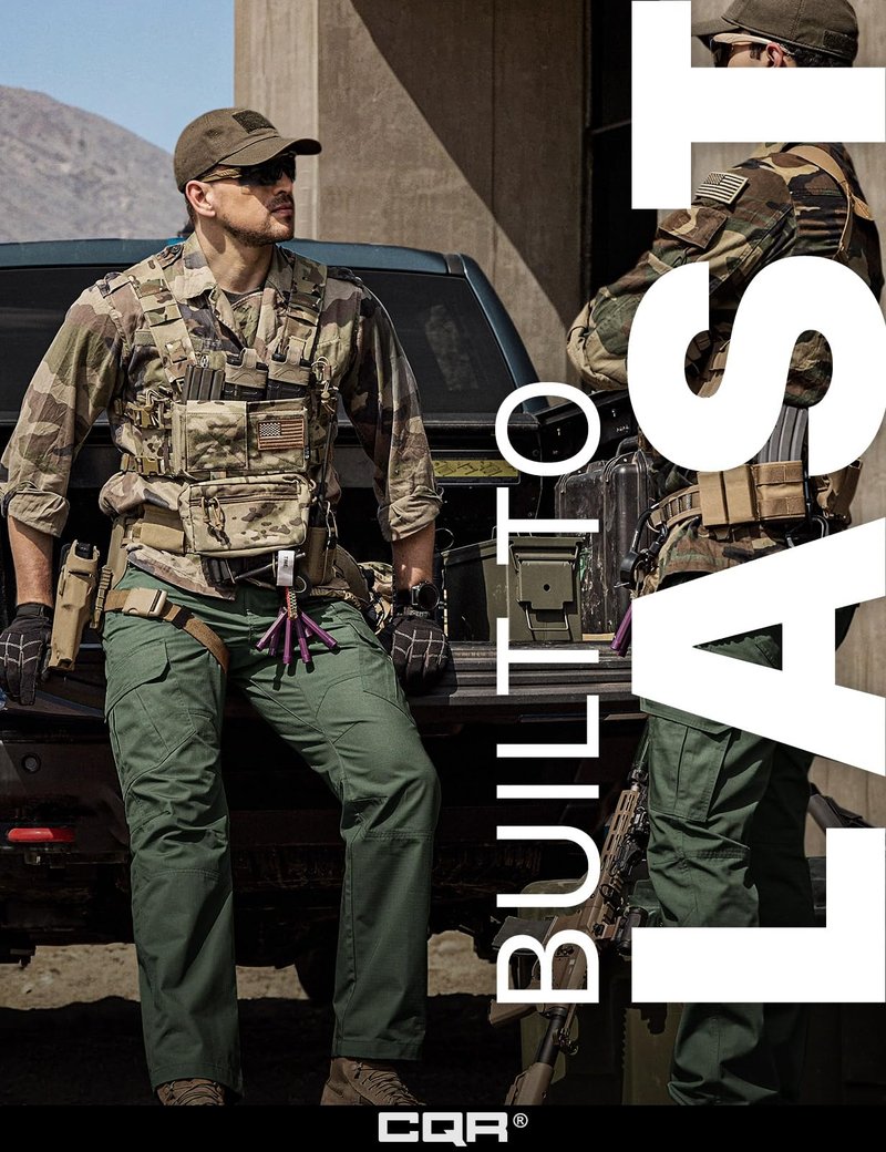 CQR Men's Tactical Pants, Water Resistant Ripstop Cargo Pants, Lightweight EDC Work Hiking Pants, Outdoor Apparel, Raider Mag Green Kelp, 34W x 30L