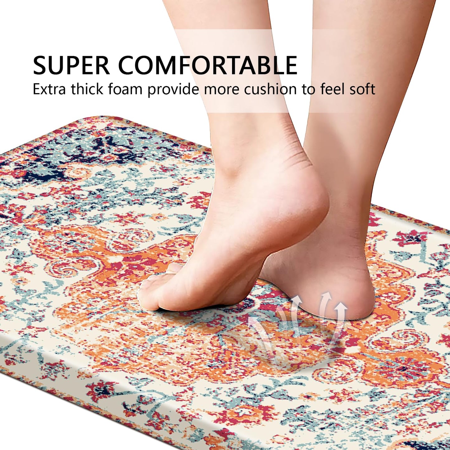 MAYHMYO Boho Kitchen Mat Anti Fatigue Ethnic Kitchen Cushioned Floor Mat Orange Blue Kitchen Rugs Non Slip Cool Rugs for Kitchen Floor Office