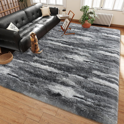 Ailyei Shag Rugs for Living Room 5x7, Ultra Soft Abstract Grey Big Fuzzy Rugs for Bedroom, 5 x 7 Fluffy Shaggy Plush Carpet Girls Kids Room Dorm Upgrade Non-Slip