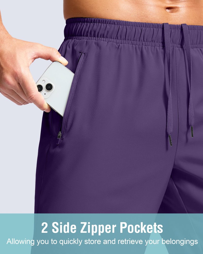 Men's Athletic Running Shorts with Zipper Pockets Quick Dry 7"/ 5"/ 9" Workout Gym Shorts for Basketball Hiking(Purple,9L)