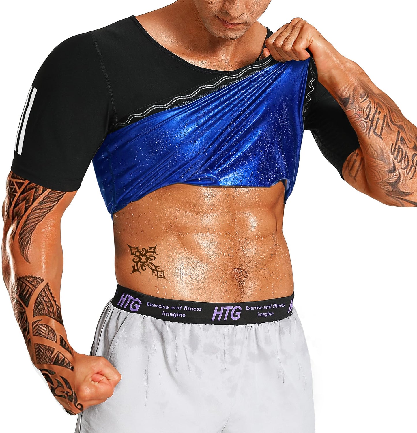 LMCOB Sauna Shirt for Men Sauna Sweat Vest Workout Heat Trapping Compression Shirt Weight Loss Mens Sauna Suits Shirt with Relective Tape(LYBH60041-01-M)