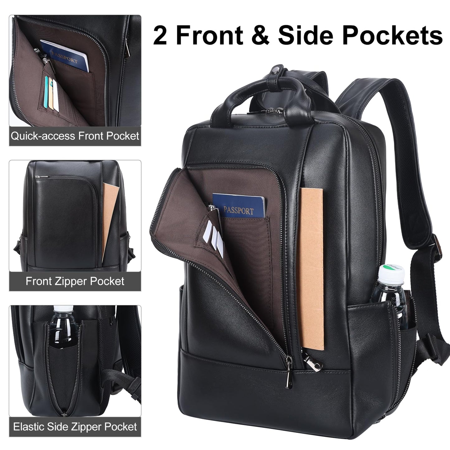 TIDING Genuine Leather 15.6 Inch Laptop Business Backpack for Men & Women, Professional Work Casual Daypack Waterproof Travel Outdoor Bag