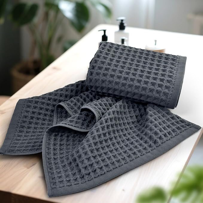 Jacquotha Waffle Hand Towels for Bathroom 2-Piece – Cotton Quick Dry Lint Free