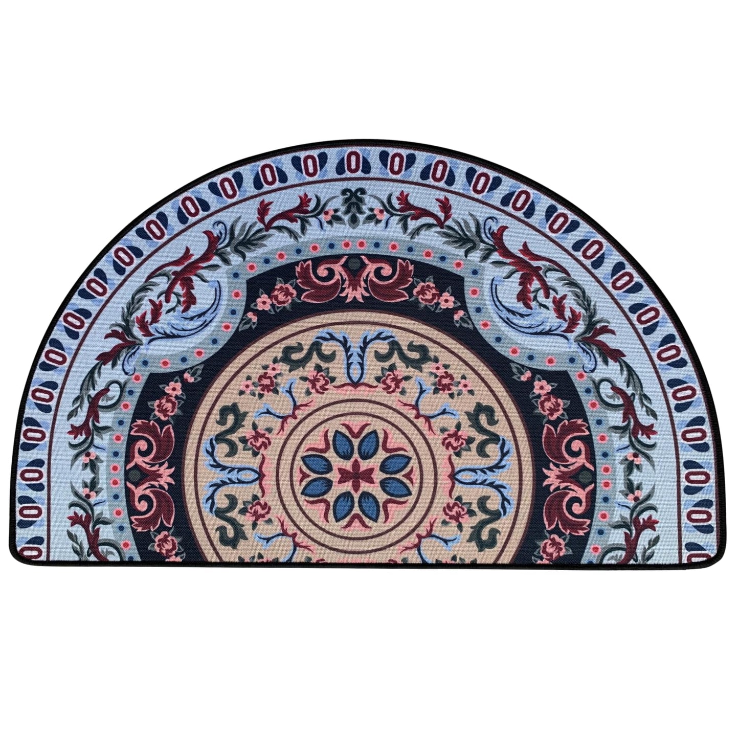 NEWBILITI Mandala Half Circle Doormat Boho BathMat Semi Round Non-Slip Bathroom Rugs Floor Mat Linen Half Sun and Moon Rug Bohemian Decor Bath Door Semicircle Mats, Disc Flower
