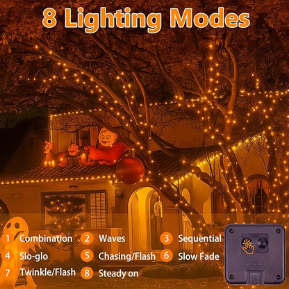 Extra-Long 144FT Solar String Lights for Outside, 2 Pack 400LED Solar Christmas Lights Outdoor, Waterproof Copper Wire with 8 Modes Twinkle Fairy Lights for Tree Garden Party Christmas Decor (Orange)