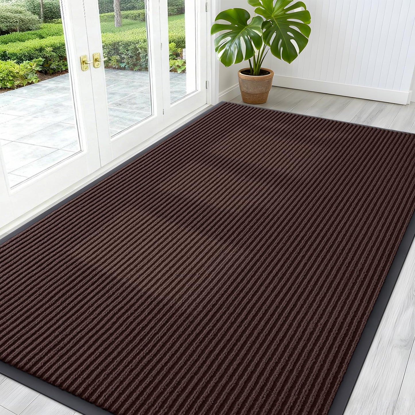 OLANLY Front Door Mat Indoor Outdoor Entrance, Waterproof Heavy Duty Doormat, Fade Resistant, Low Profile, Easy Clean Patio Porch Welcome Floor Mats for Entry, 59x34, Brown