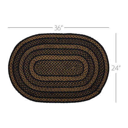 VHC Brands Farmhouse Primitive Jute Black Striped Accent Rug Oval w/Floor Pad 24"x36"