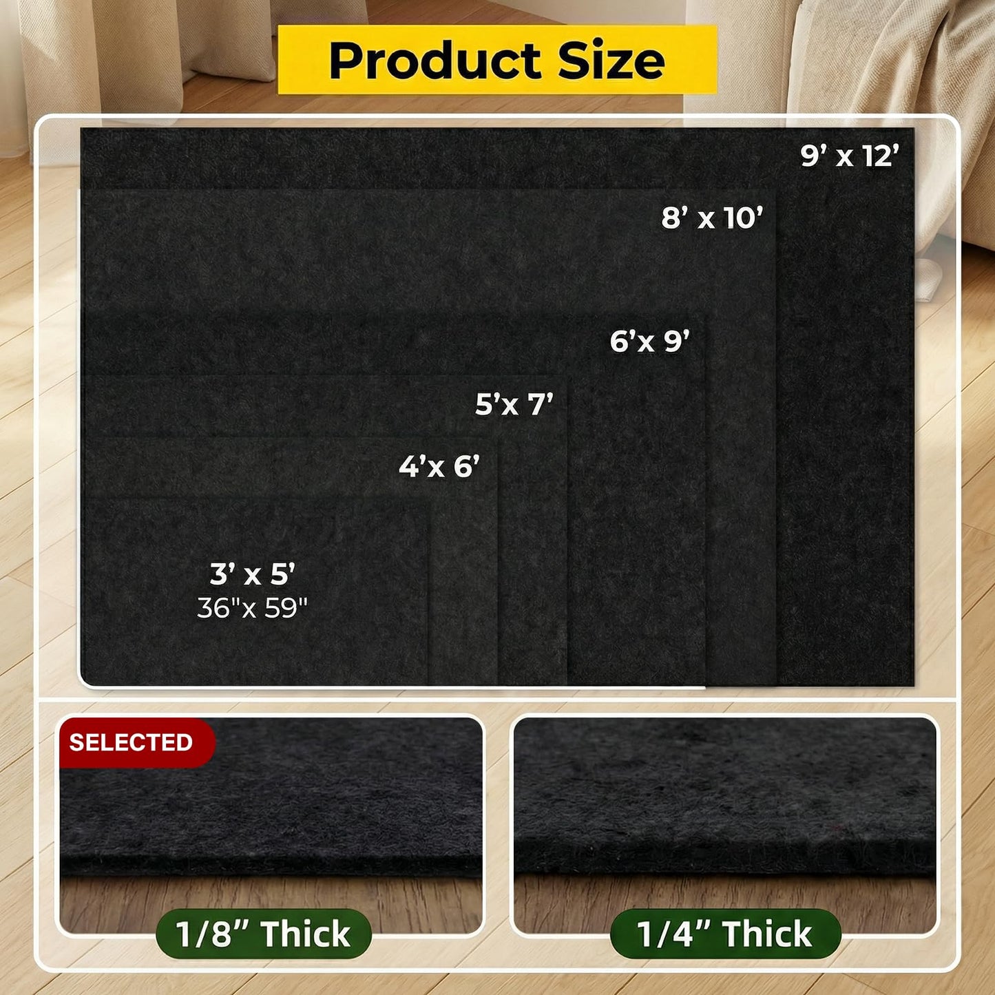 AHEONLAR Non-Slip Rug Pads, Waterproof Extra Large Area Rugs Pad 8'x10' Non Skid Felt Pads, Rugs for Living Room, 1/8 inch Thick Carpet Padding Protector Mat Floor Mat