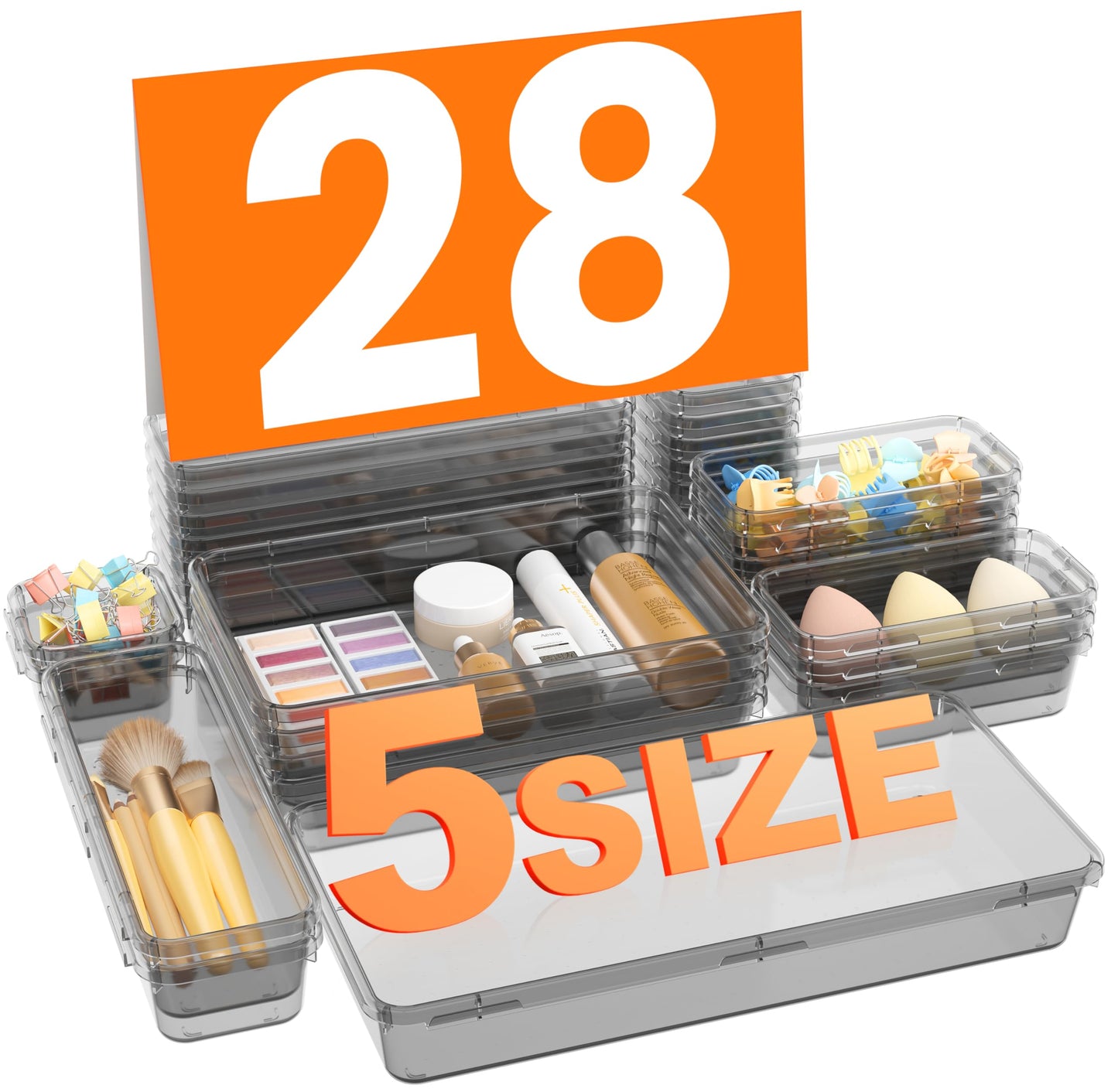 A-LuGei 【Military Grade】 Drawer Organizer, 【𝟱𝗦𝗶𝘇𝗲】 Clear Makeup organizer, 【Holds 177 Items】 Bathroom Organizers and Storage, Plastic Desk Organizer Divider, Organizer Bins for Office Vanity