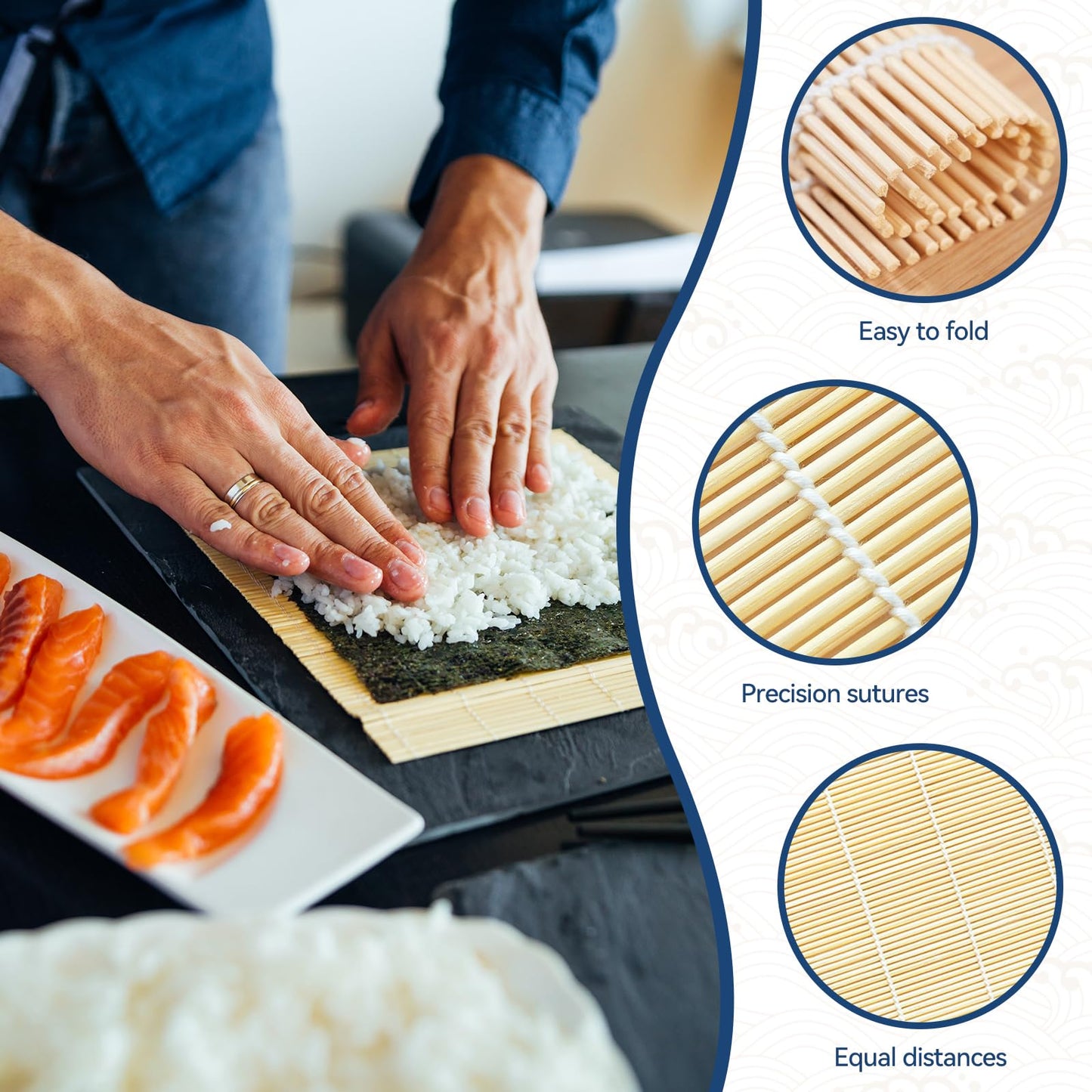 HOPELF 2 Pack 12 Inch Bamboo Sushi Mat - Sushi Roller Mat for Making, Shaping & Molding Sushi Roll & Kimbap - Food-Safe Sushi Making Supplies, Tools & Accessories