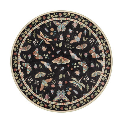 Lahome Insect Washable Round Rugs, Non-Slip Soft Round Rug 4ft Ultra-Thin, Small Boho Circle Carpet for Entryway Kitchen Bedroom Nursery Bathroom Vionnet, Black