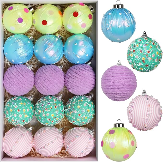 SY Super Bang 15PCS Christmas Ornaments Set, 8CM/3.14" Macaroon Shatterproof Ball Ornaments for Christmas Tree Hanging Decorations, for Home Holiday Party Xmas Decor.
