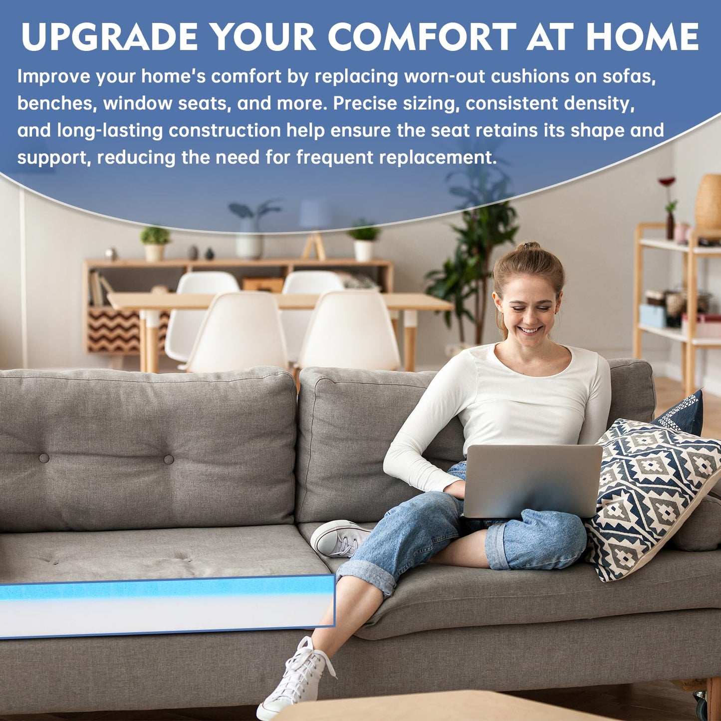 Upholstery Foam, 72" x 24" x 1" High Density Gel Memory Foam Padding Couch Cushion Support, Cut to Size Foam Replacement Pad for Sofa Sag Support