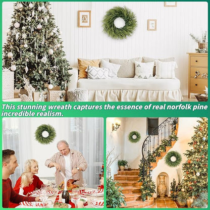 24 inch Norfolk Pine Wreath, Realistic Christmas Wreath for Front Door,Artificial Real Touch Green Wreath Greenery for Door Wall Windows Mantle Outdoor Christmas Decoration