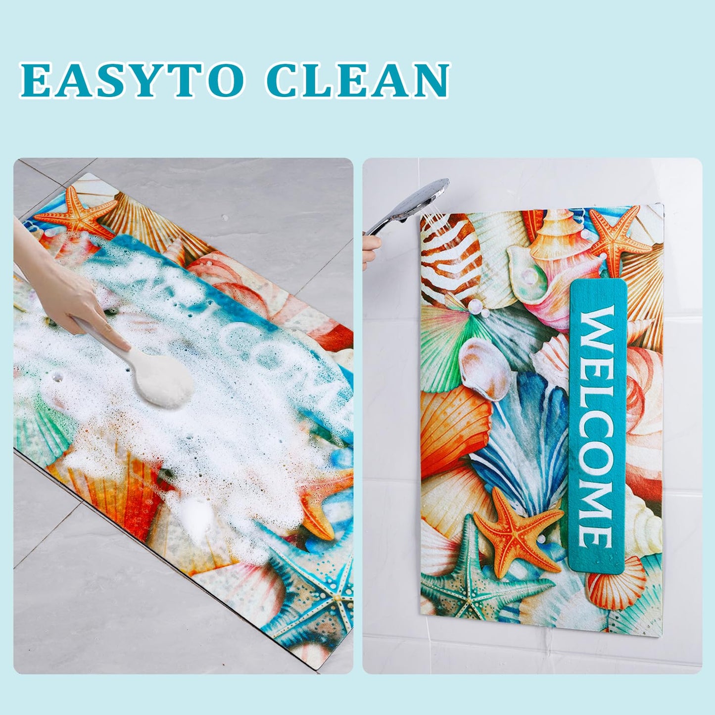 Likiyol Summer Door Mat Outdoor Indoor Welcome Mat, Ocean Beach Front Door Mat Outside Entrance, Non Slip Washable Rubber Entryway Rug Seashell Outdoor Mats for Front Door, Low Profile, 18" x 30"