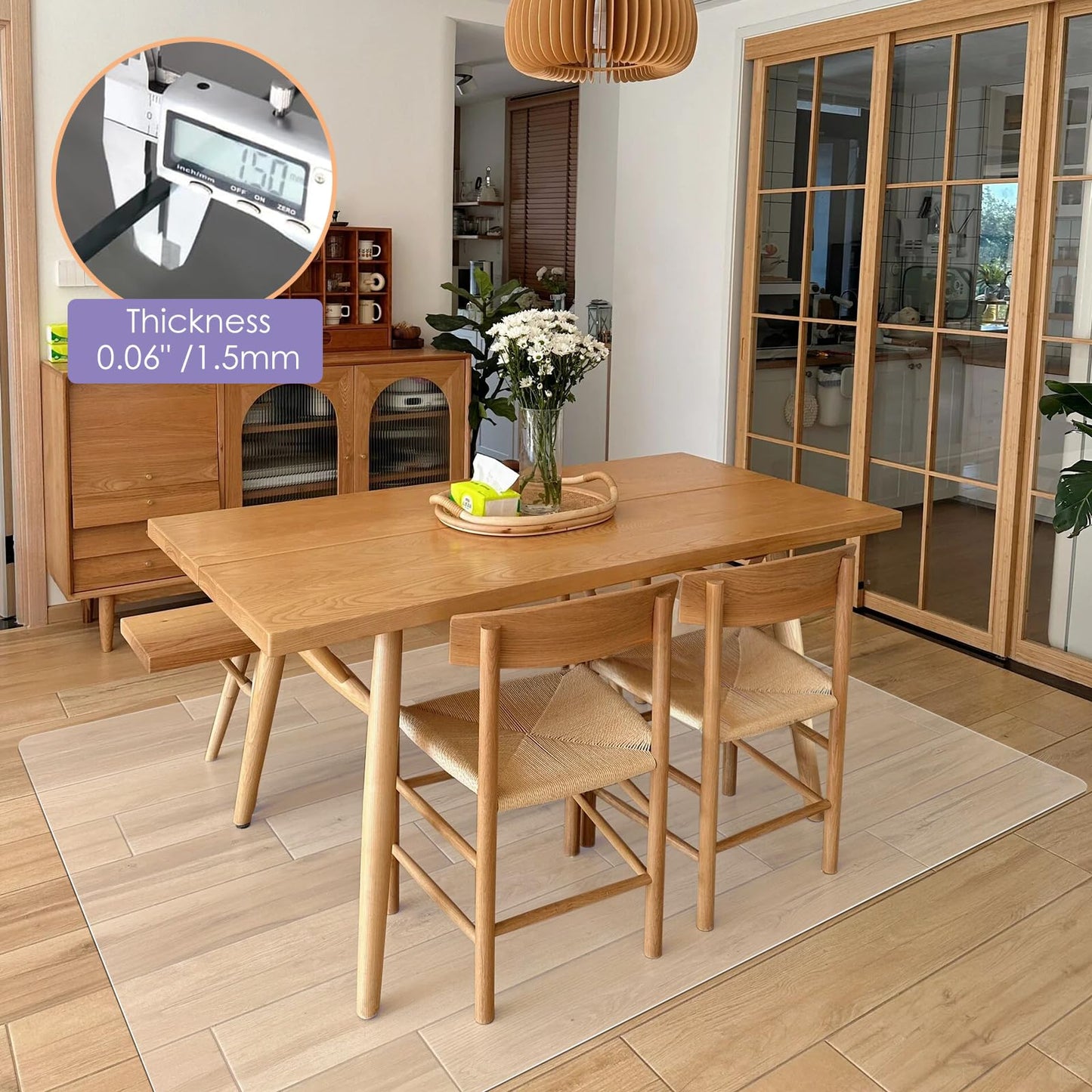 Vicwe Area Mat for Hard Floor, 3'×5' Clear Area Rug for Home, PVC Non-Slip Floor Protector for Dining Room, Large Anti-Scratch Floor Mats for Laundry Room, Kitchen, Bedroom