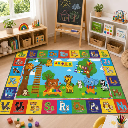 Upgrade Ultra Non Slip ABC Rugs for Kids Playroom, 4x7 Washable Alphabet Floor Play Mat for Toddlers Baby, Educational Learning Baby Carpet with Animals for Nursery, Classroom & Bedroom, 48"x80"