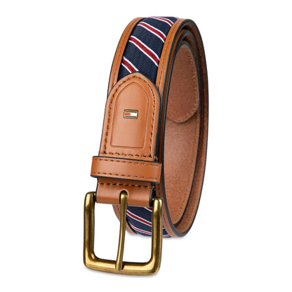 Tommy Hilfiger Men's Woven Ribbon Inlay Dress Belt, Tan, X-Large