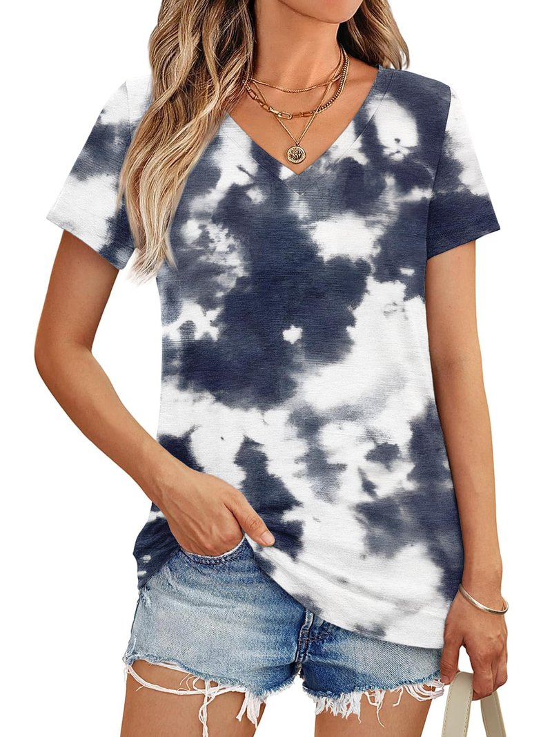 10 Pack Women’s Short Sleeve V-Neck T-Shirts Casual Loose Trendy Summer Soft Dry Fit Breathable Workout Tops (10 Pack-14,X-Large)