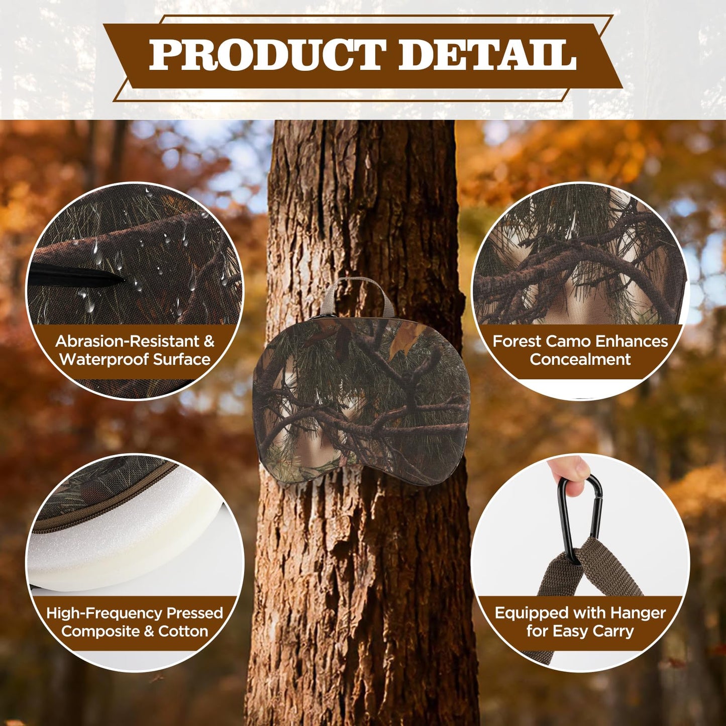 KiKooMall Saddle Hunting Knee Pads,Portable Hunting Seat Cushion,Tree Saddle Hunting seat Pad Accessories Kit,Lightweight Outdoor Cushion for Hunting,Camping,Stadium,Fishing