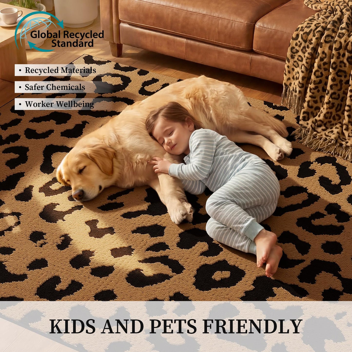 YIHOUSE 5×7 Ft Leopard Area Rugs, Washable High-Low Pile Plush Soft Rug, Non-Slip Non-Shedding Animal Cheetah Carpet for Living Room, Bedroom, Dining Room, Nursery, Home Decor