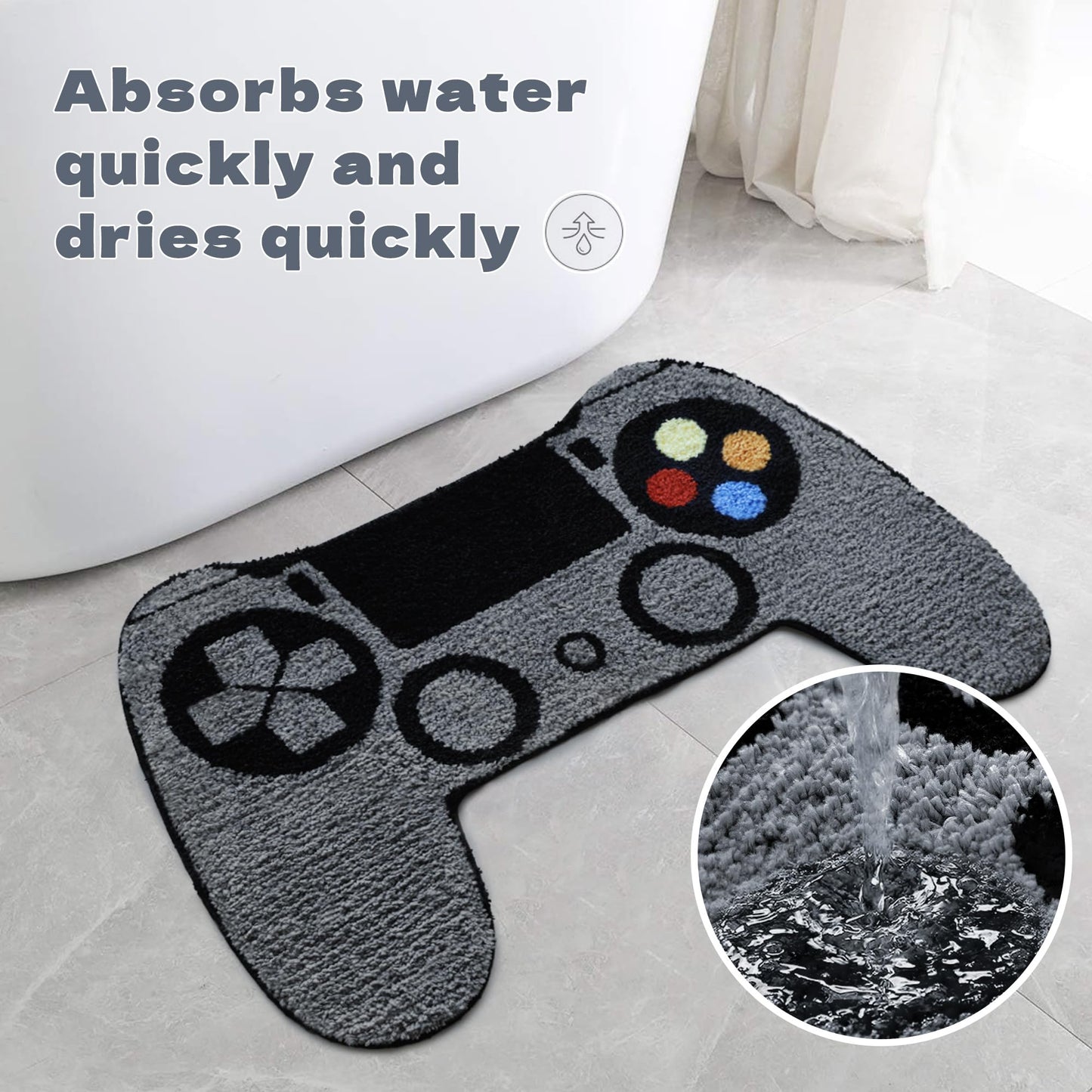 Isyorefam Black Games Console Tufted Rug, Funny Gaming Mat Gamepad Rugs, Game Controller Shaped Home Décor Carpet, Cool Gamer Non-Slip Washable Soft Absorbent 20"x32" Area Rug
