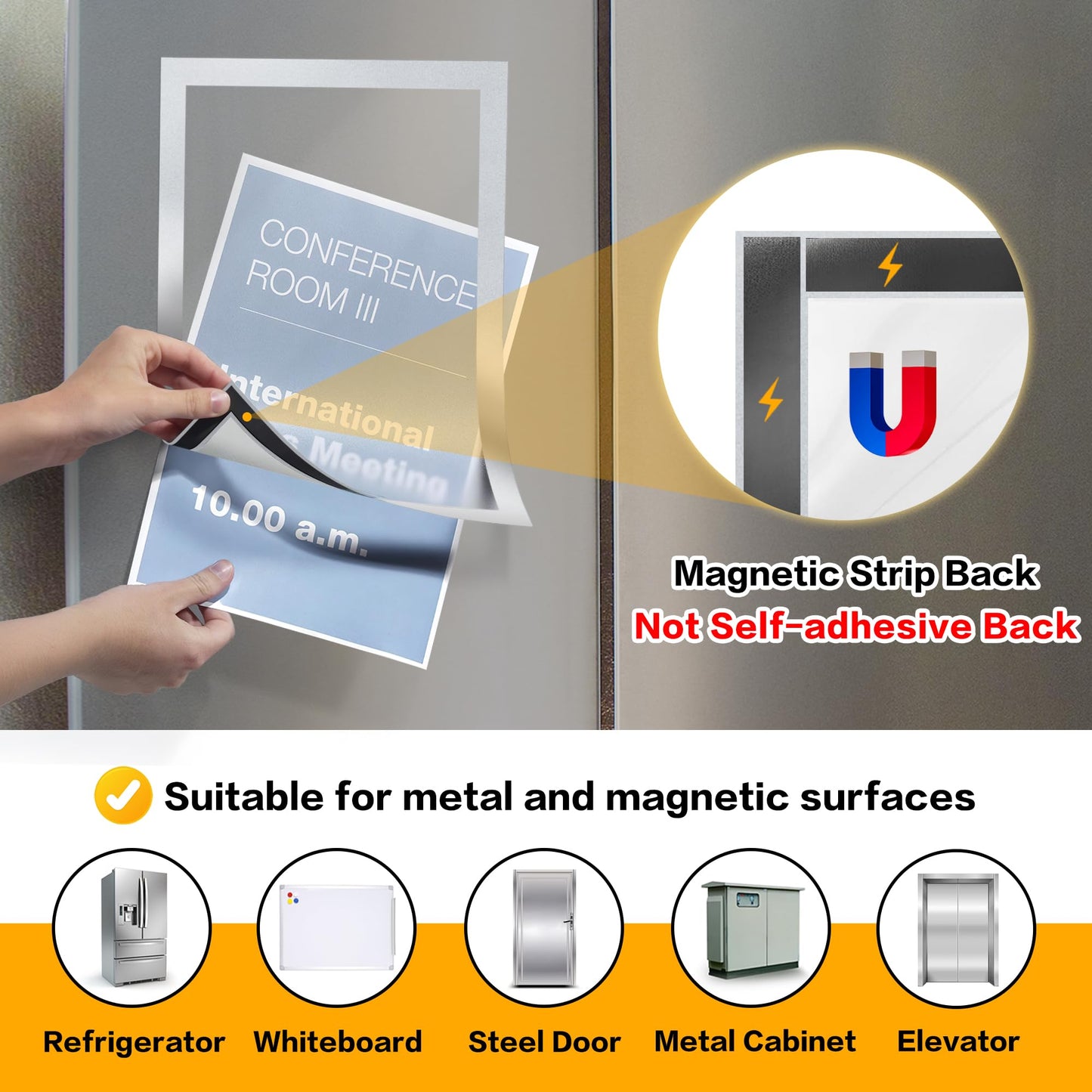 VAIIGO 10Packs Magnetic Frames for Refrigerator & Metal Surfaces - 8.5x11 Magnetic Sign Holder - File/Paper/Document Holder with Photo/Picture/Poster Frame for Commercial/Home Use (Silver)