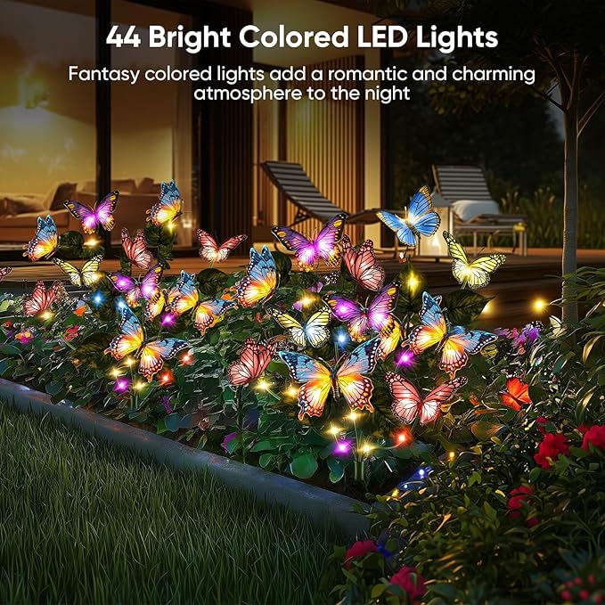 Solar Lights Outdoor Garden Decor: Gardening Gifts for Women Mom - 8 Pack 136 Butterfly Solar Lights with Colorful Bulbs - Outside Waterproof Christmas Decorations for Yard Patio Pathway Porch Lawn