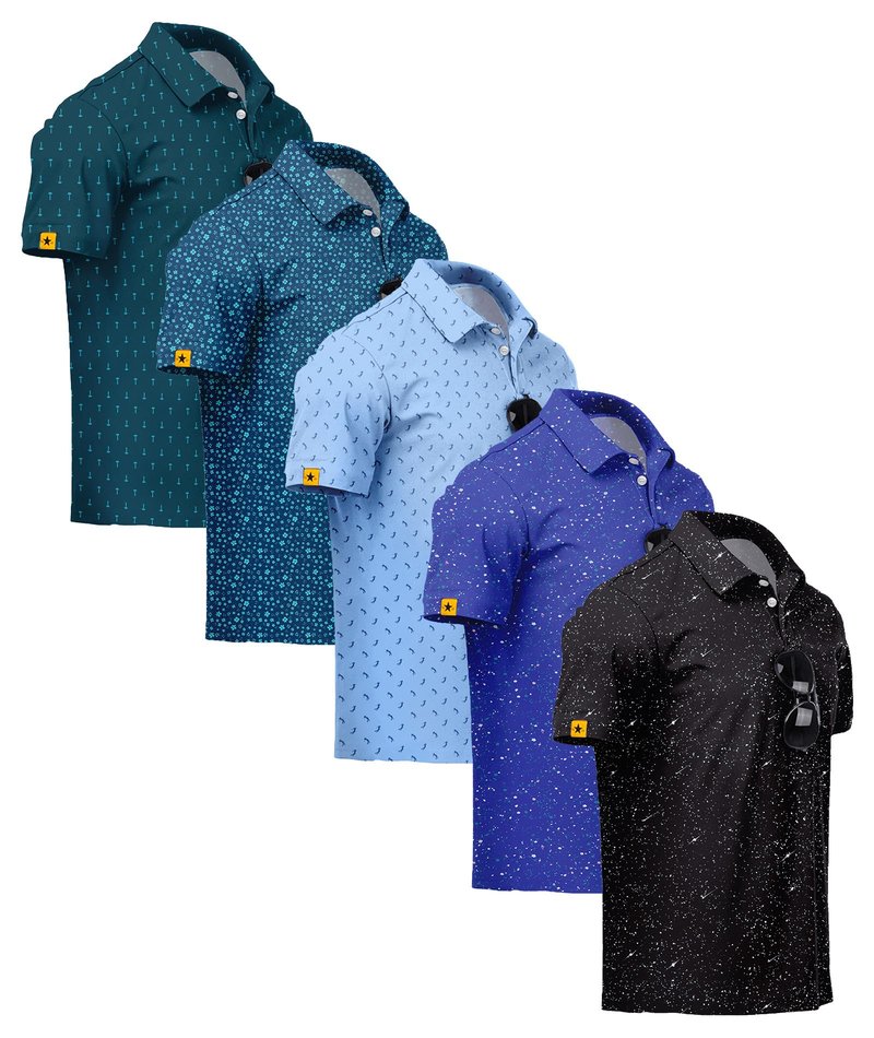 ZITY 5 Pack Mens Golf Shirt Short Sleeve UPF 50+ Moisture Wicking Performance Print Patterns Casual Golf Polo Shirts for Men Tealblue Legionblue Lightblue RoyalBlue Blackwhite X-Large