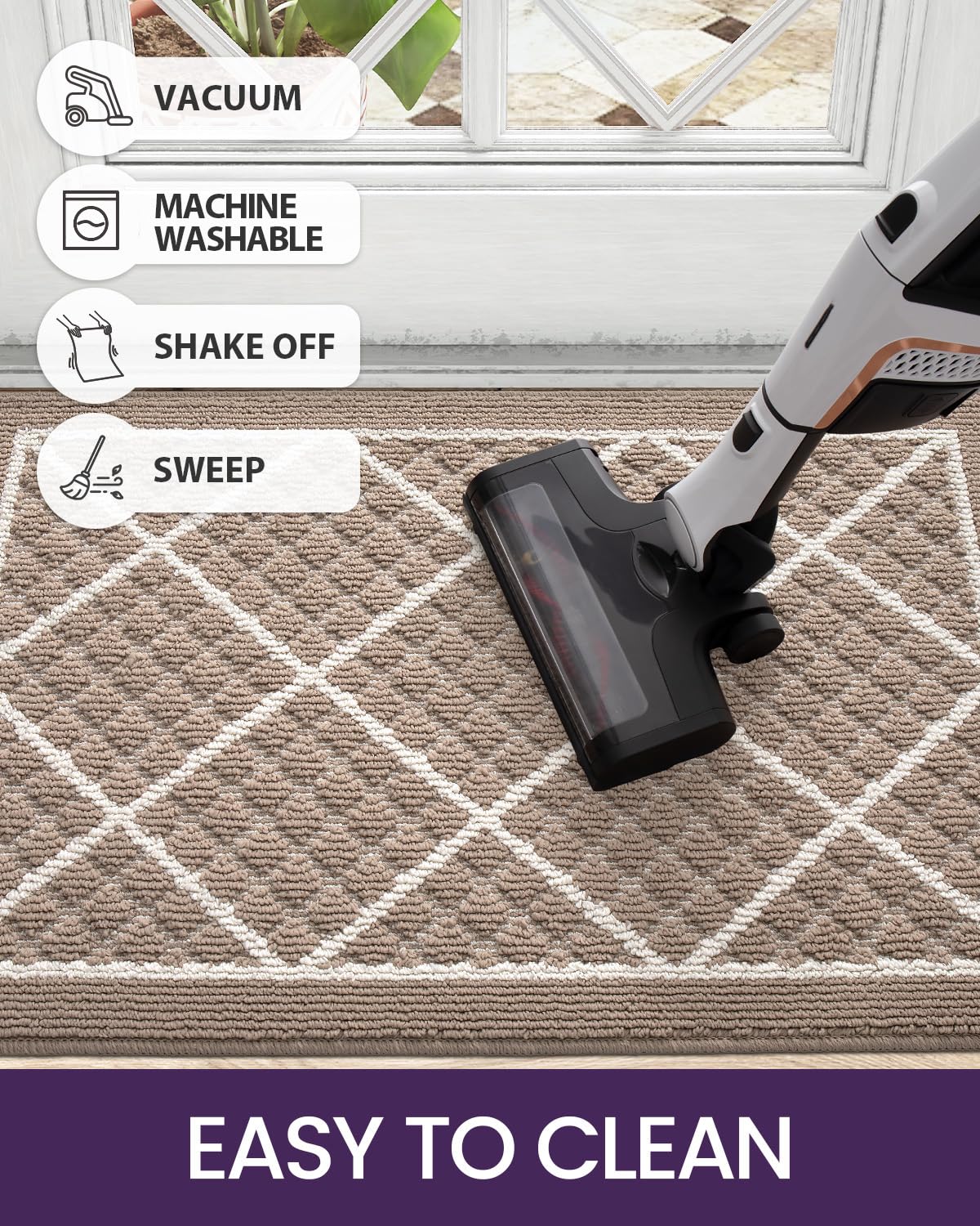 DEXI Front Door Mat 17x30, Non Slip Absorbent Entryway Doormat, Low Profile Thin Washable Entry Mats for Inside Home Entrance, Garage, Patio, Beige