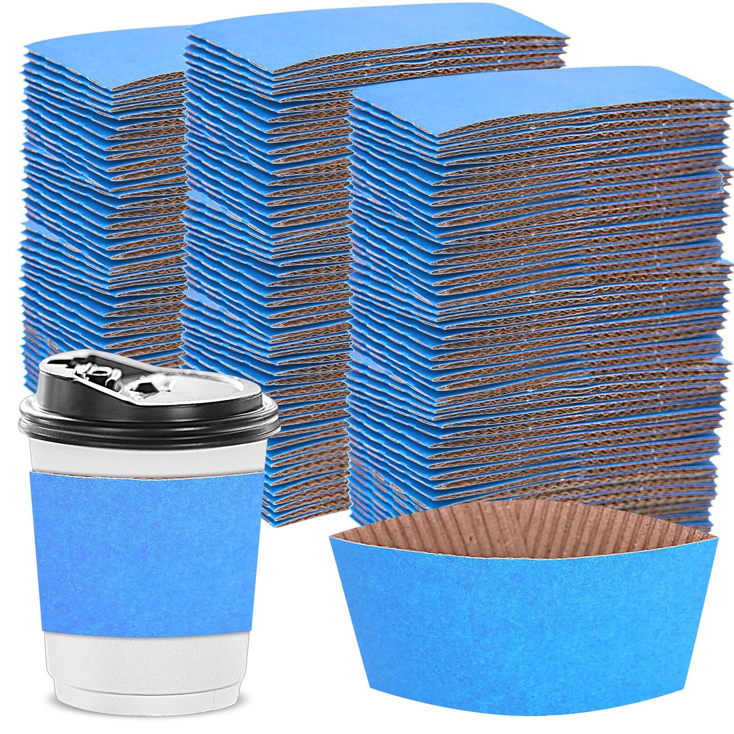 zsccxq Disposable Coffee Cup Sleeves Corrugated Kraft Paper Coffee Cup Sleeves Holder Protective Insulated Heat Espresso ForHot Drinks 8-24oz (Baby Blue, 200 Pcs)