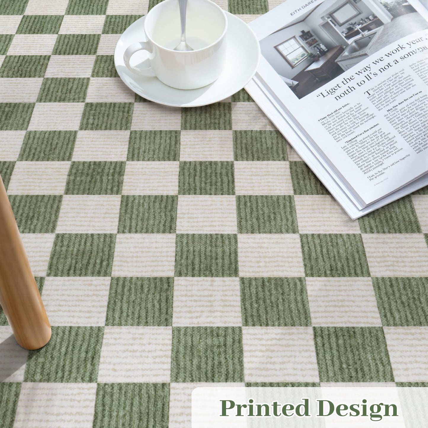 LIVEBOX 4x6 Washable Area Rug Checkered, Non-Slip Small Entryway Rug Green Farmhouse Neutral Geometric Kids Boys Rug for Bedroom Living Room Low-Pile Carpet for Classroom Playroom(Sage Green 4'x6')