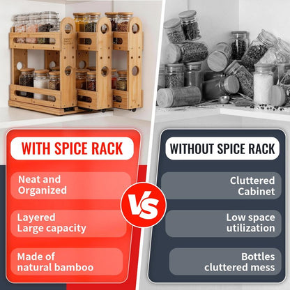 deepredcoast Pull Out Spice Rack Organizer for Cabinet Wide Slide Out Seasoning Rack Fits 2.1" Jars Large Capacity for Pantry Kitchen Cabinet 9" Deep Heavy Duty Easy Install