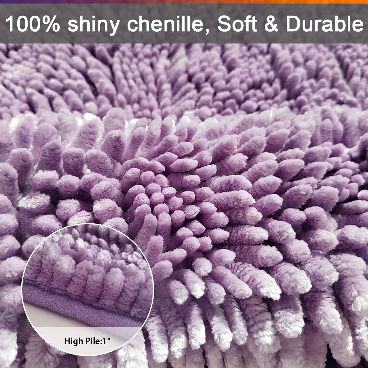 Civkor Bathroom Rugs Set 2 Pieces Light Purple Butter Chenille, Shiny Noodle Bath Mat Rug Set with Non Slip Backing, Super Water Absorbent Machine Washable 31x20 and 24x16 Inch, Lavender