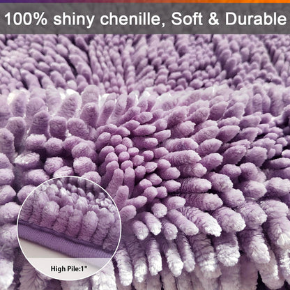 Civkor Bathroom Rugs Set 2 Pieces Light Purple Butter Chenille, Shiny Noodle Bath Mat Rug Set with Non Slip Backing, Super Water Absorbent Machine Washable 31x20 and 24x16 Inch, Lavender