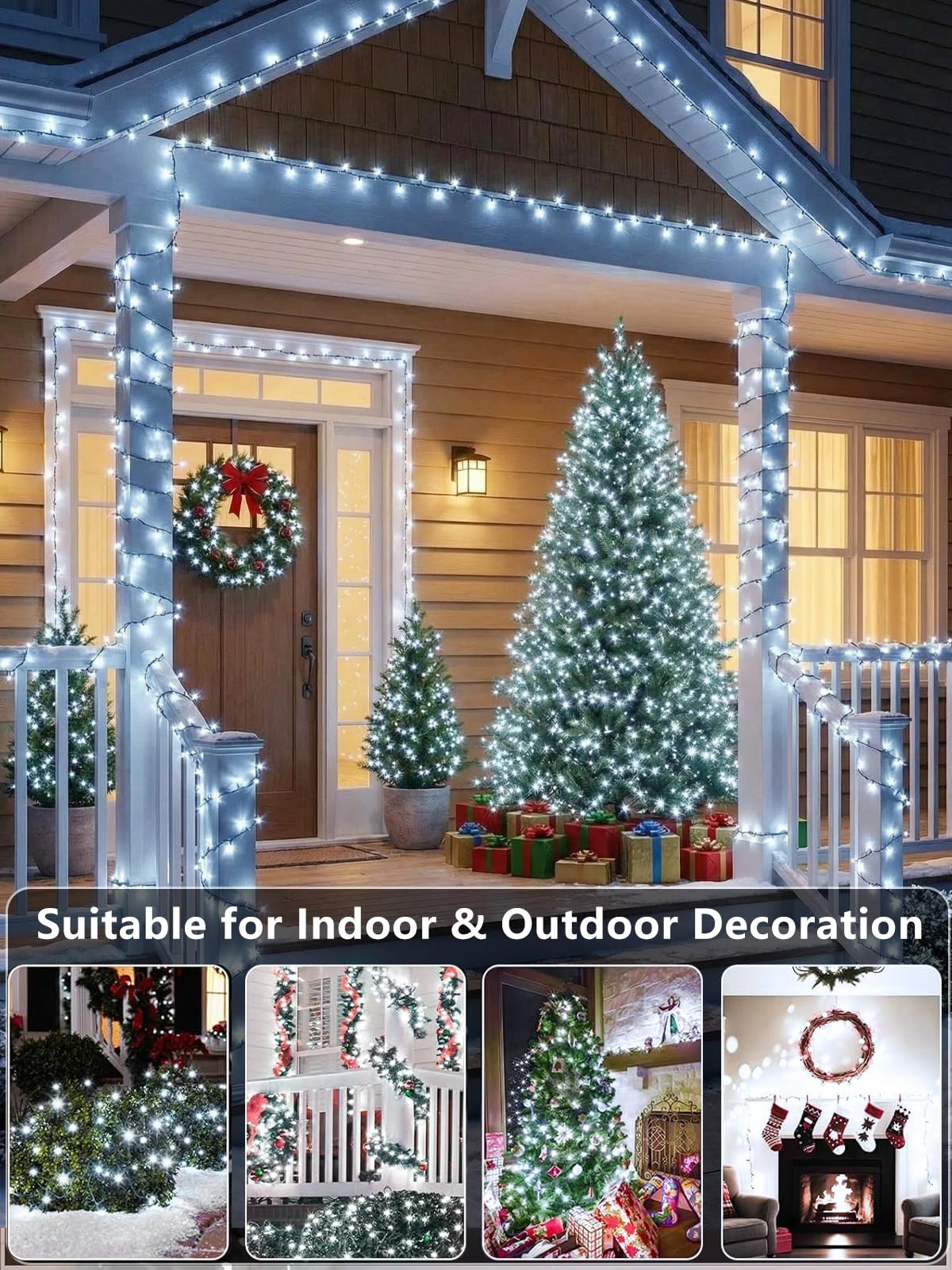 YIQU White 82FT 200 LED Christmas String Lights Outdoor/Indoor (Extendable Green Wire, Ultra-Bright with 8 Modes, UL Certified), Fairy String Lights for Xmas Tree Holiday Party Decoration, Cool White