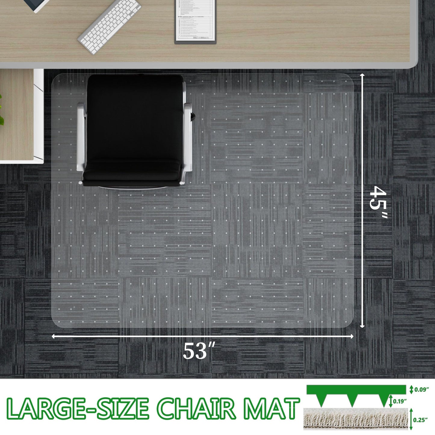 100pointONE Extra Large Office Chair Mat for Carpet, 45" x 53" Clear Desk Chair Mat for Low Pile Carpeted Floors- Easy Glide Plastic Floor Mat for Office Chair on Carpet