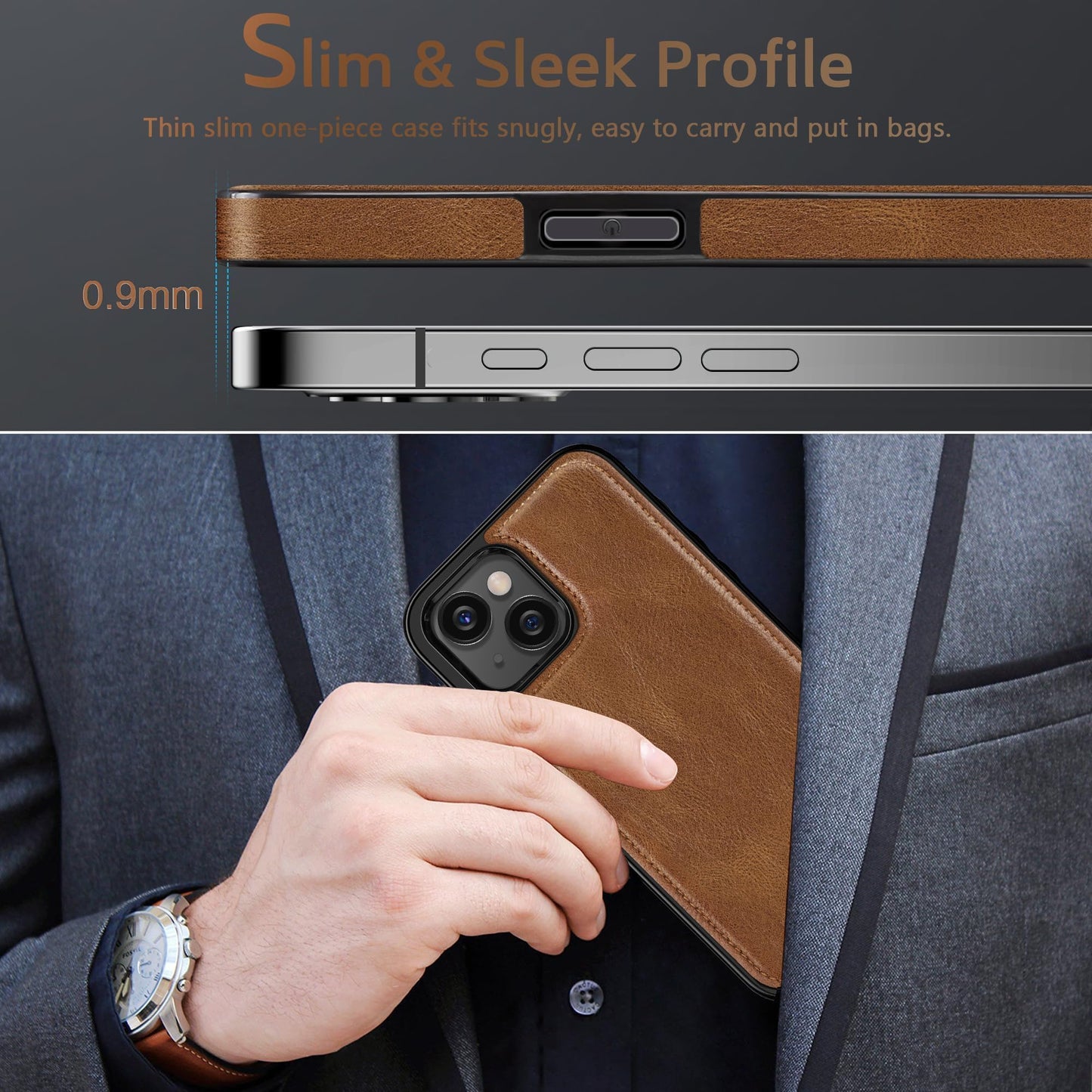 LOHASIC Compatible with iPhone 15 Case, Luxury Elegant Leather Business Classic Soft Grip Back Cover Full Body Protective Shockproof Back Cover Phone Cases for iPhone 15 6.1 inch - Brown